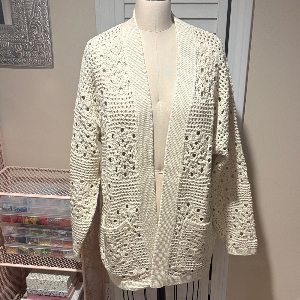 NWOT Lucky Brand ivory open stitch cardigan